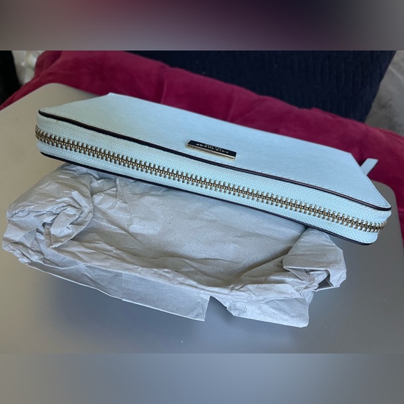 Kate Spade 100% Genuine Saffiano Leather wallet in sky blue accordion zip around - Picture 8 of 13